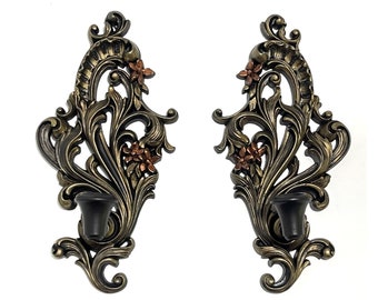 Gothic Wall Sconces Pair | Ornate Floral Candle Holders | Gothic Home Decor