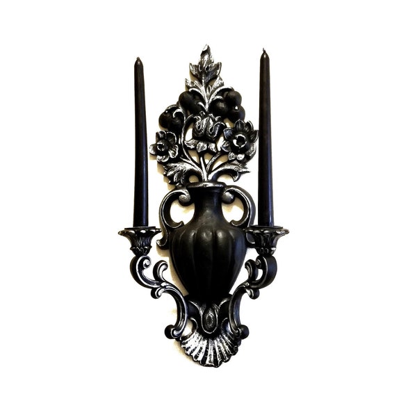 Victorian Gothic Decor, Gothic Home Decor Wall, Vintage Wall Sconce, Black Candle Holders, Halloween Decor
