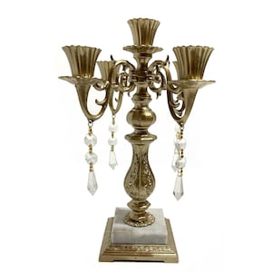 Gold Gothic Candelabra | 5 Arm Tabletop Candle Holder | Ornate Gold Candle Stand with Marble Base | Victorian Gothic Decor
