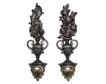 Gotische roze muurplaquettes | Vintage Victoriaans Goth-huisdecor | Zwart-gouden plaquetteset