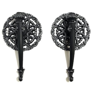 Gothic Wandleuchten Set | Schwarz verzierte Kerzenhalter Große 14-Zoll-Gothic-Dekor | Antikes Wandlampen-Paar | Barocke Kerzenleuchter