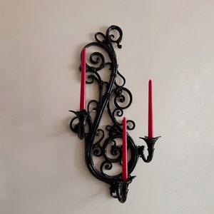 Gothic Wall Sconce | Black 3 Taper Candle Holder | Victorian Fairytale Decor