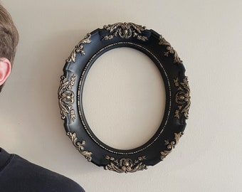 Ornate Oval Frame | Black and Gold Baroque Frame | Victorian Wall Art | Gothic Home Decor