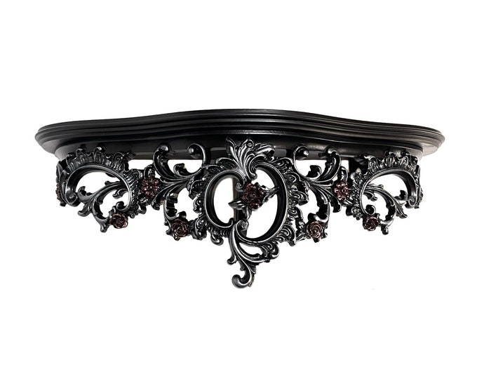 Vintage Black Wall Shelf, Large Shelf, Black Floating Shelf, Ornate