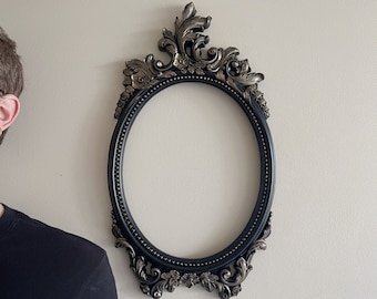 Gothic Baroque Oval Wall Frame | Black and Gold Accent | Victorian Gallery Decor