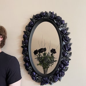 Dark Cottagecore Mirror, Rose Garden, Princess Mirror, Large Black Mirror, Large Ornate Mirror, Gallery Wall Mirror, Gothic Home Decor