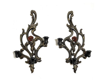 Gothic Victorian Wall Candlesticks, Pair of Sconces, Vintage Wall Sconces pair; Black Candle Holders, Gothic Home Decor