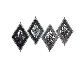 Gothic Wall Plaques | Diamond Floral Wall Art | Black and Silver Decor