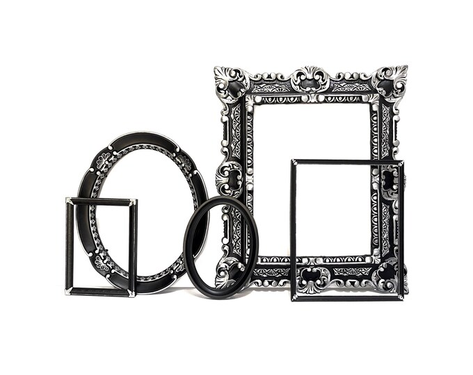 Black Picture Frame Set, Gallery Wall Frame Set, Vintage Frames, Ornate Black Frames, Black and