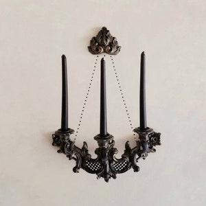 Gothic Victorian Wall Sconce | Gold 3 Taper Candle Holder with Decorative Beading