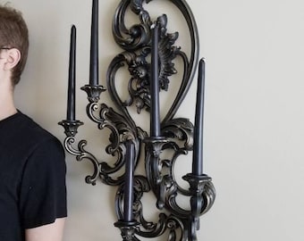 Large Gothic Wall Sconce | 5 Taper Candle Holder | Baroque Wall Decor | Color Options
