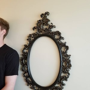 Ornate Gothic Black Wall Mirror | Large Victorian Baroque Vanity | Haunted Castle Decor