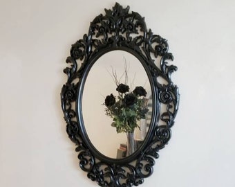 Large Gothic Black Oval Wall Mirror | Ornate Victorian Decor