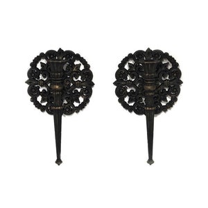 Gothic Victorian Wall Candlesticks, Vintage pair Wall Sconces, Wall Sconce Vintage, Black Candle Holders, Gothic Home Decor