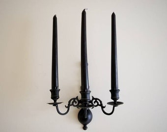 Gothic Victorian Wall Candlesticks, Vintage pair Wall Sconces, Black Candle Holders, Gothic Home Decor, Vintage Brass Candlesticks