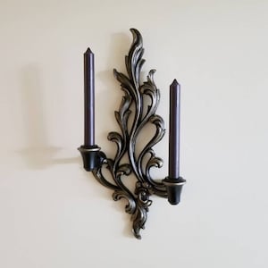 Gothic Home Decor, Gothic Wall Candlesticks, Vintage Wall Sconce pair, Black Candle Holders, Gothic Wall Decor, Goth Room Decor, Wall Candle