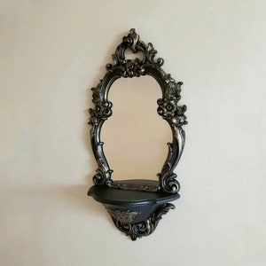 Gothic Mirror Shelf, Ornate Wall Mirror with Shelf, Black & Gold Vanity Display, Baroque Entryway Mirror, Vintage Gothic Decor