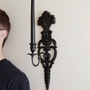 Baroque Gothic Brass Wall Sconce | Distressed Black Candle Holder | Ornate Victorian Decor