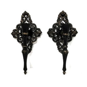 Gothic Victorian Wall Candlesticks, Vintage pair Wall Sconces, Metal Wall Sconce Vintage, Black Candle Holders, Gothic Home Decor