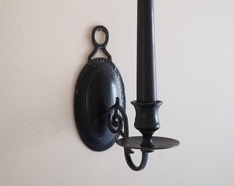 2 Distressed Black Brass Wall Sconces | Vintage Gothic Farmhouse Candle Holders