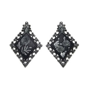 Vintage Gothic Floral Wall Plaques | Black & Silver Diamond Shaped Decor