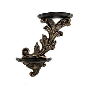 Gothic 2 Tier Wall Shelf | Black & Gold Baroque Scroll Shelf | Vintage Decor