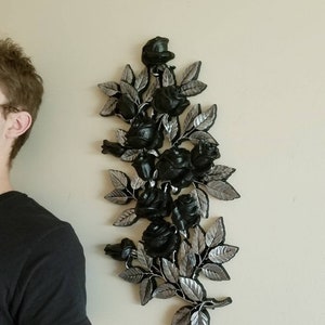 Gothic Rose Wall Plaque | Black & Silver Baroque Floral Decor