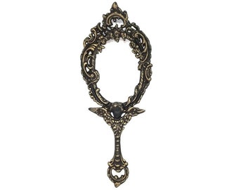 Ornate Gothic Hand Mirror | Vintage Metal Angel Vanity Mirror
