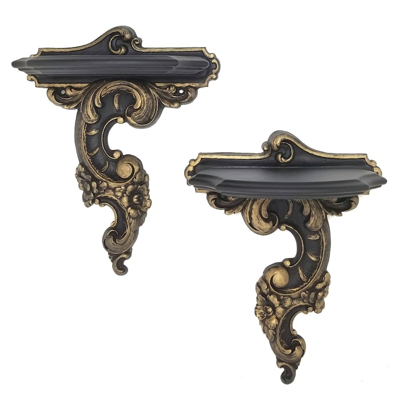 Black Floating Shelves Gothic Shelves Vintage Wall Shelves Etsy