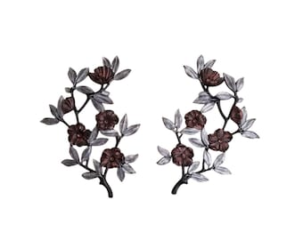 Gothic Floral Plaque Set | Ruby and Silver Wall Art