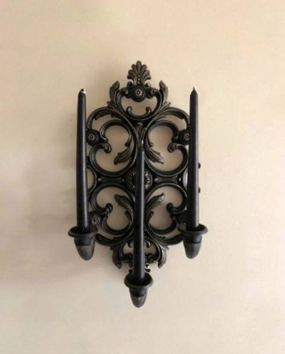 Portacandele Da Parete Vintage - Set Da 2 In Metallo Nero, Decorativo Per Casa - Foto 9