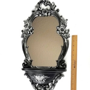 Gothic Silver Mirror Shelf | Baroque Wall Mirror | Victorian Vanity Decor image 5