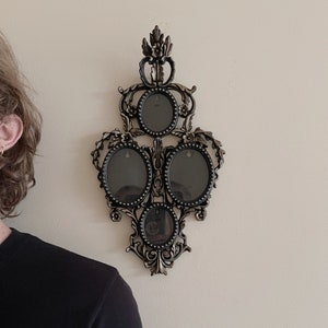 Gothic Quad Oval Picture Frame | Black & Gold Ornate Wall Decor | Baroque Victorian Accent