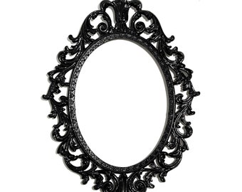 Black Ornate Oval Frame – Vintage Italian Wall Frame, Gothic Glass or Mirror Option