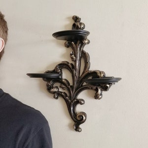 Gothic 3 Tier Floating Shelf | Black Baroque Wall Shelf Accent
