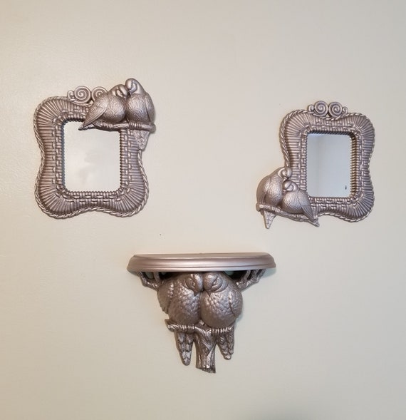 Vintage Pink Shelf And Mirror Set Love Birds Decorations Vintage Pink Shelf And Mirror Set Love