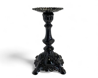 Black Gothic Pillar Candle Holder | Baroque Ornate Candlestick | Gothic Table Decor Accent
