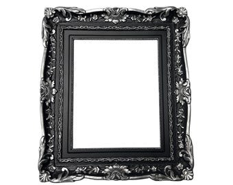 Marco de fotos gótico de 8 x 10 pulgadas / Marco barroco negro y plateado / Decoración victoriana para exhibir fotos