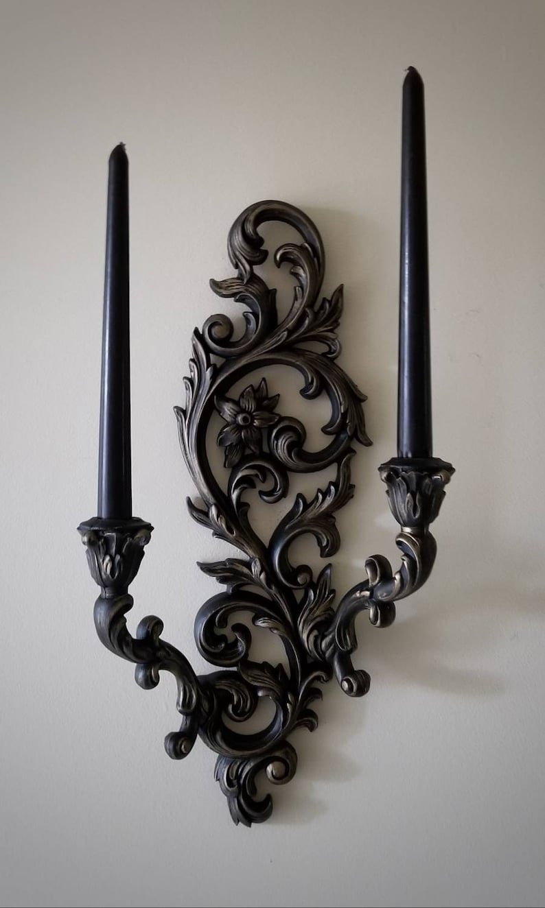 Gothic Victorian Wall Candlestick Vintage Wall Sconce Black Etsy