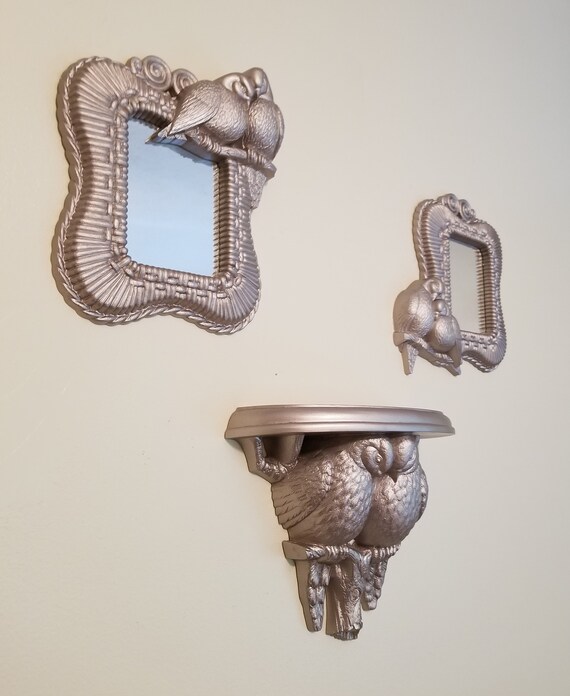 Vintage Pink Shelf And Mirror Set Love Birds Decorations Vintage Pink Shelf And Mirror Set Love