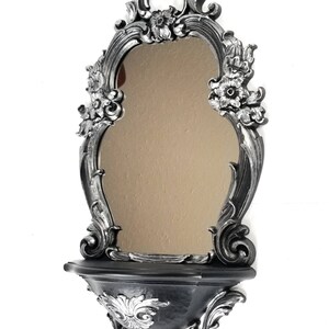 Gothic Silver Mirror Shelf | Baroque Wall Mirror | Victorian Vanity Decor image 6