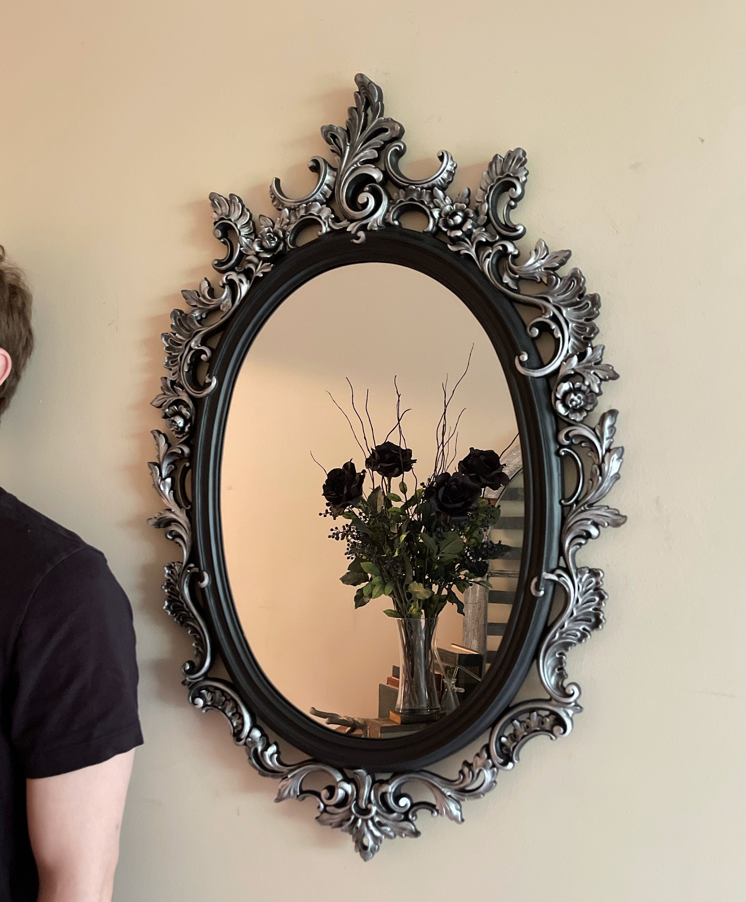 ♦︎♢優美なる装飾美♢♦︎ バロック様式 アンティーク ウォールミラー アイアン製 ブラック＆シルバーゴシックミラー | 大型装飾壁掛けミラー