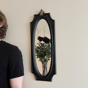 Tall Gothic Wall Mirror | Ornate Black Frame | Victorian Gallery Wall Decor Accent