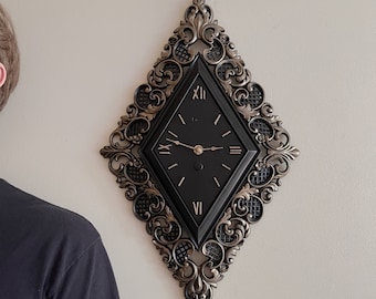Gothic Wall Clock | Vintage Black and Gold Decor | Victorian Wall Art