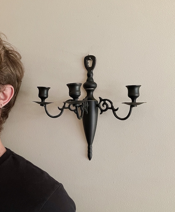 Vintage Wall Sconces Pair Gothic Sconce Black Candle Holders