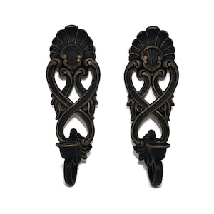 2 Gothic Victorian Wall Sconces | Black & Gold Scroll Shell Candle Holders