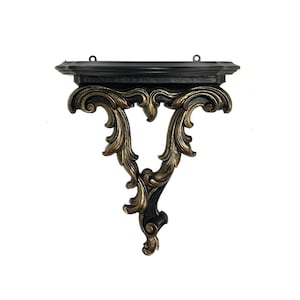 Gothic Wall Shelf | Black & Gold Baroque Decor | Ornate Victorian Accent