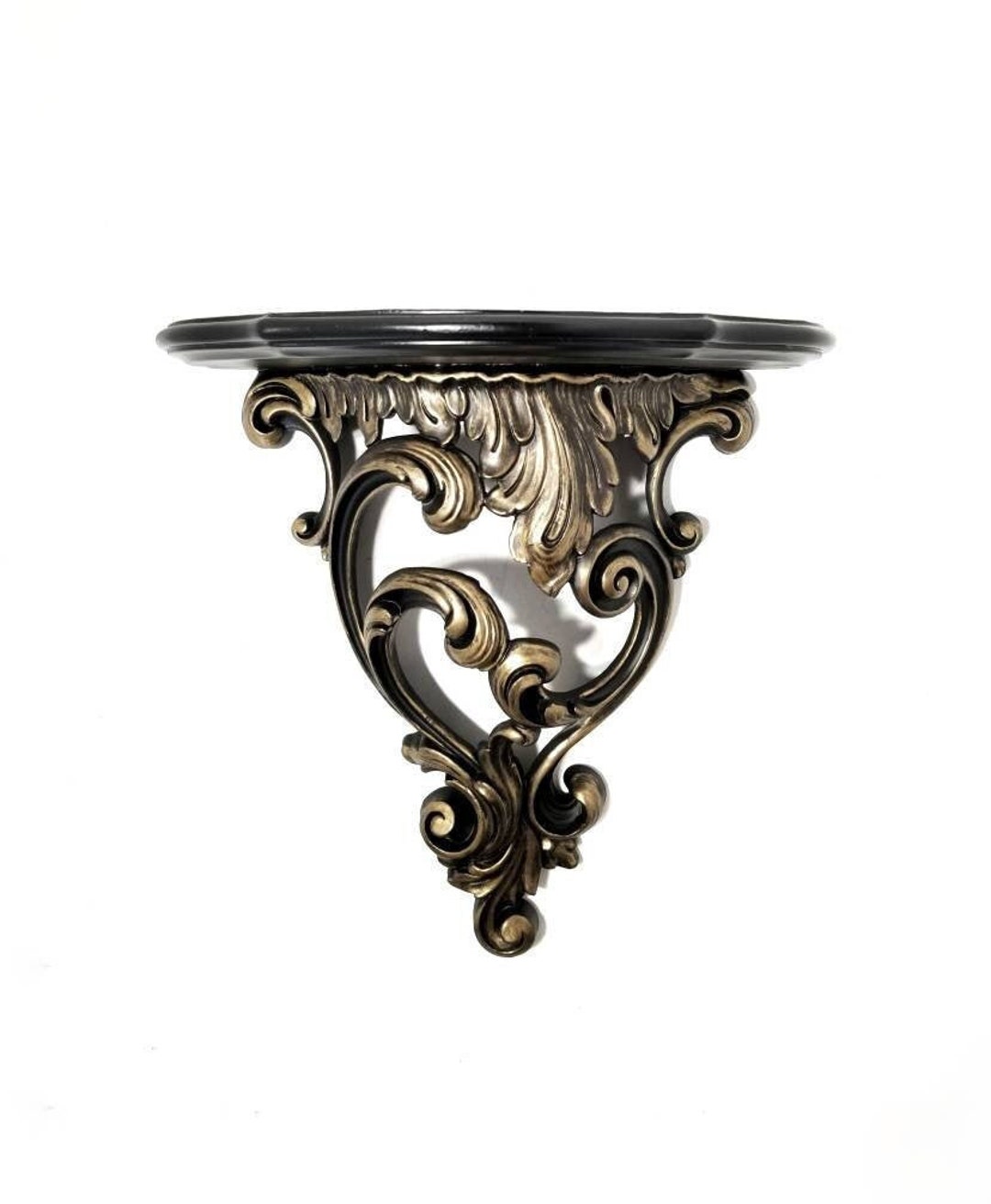 Vintage Syroco Shelf, Black Wall Shelf, Large Shelf, Black Floating