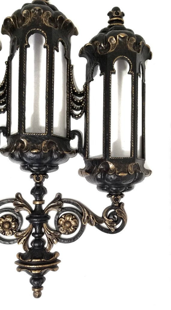 Gothic Triple Lantern Wall Plaque | Vintage Gothic Art | Medieval