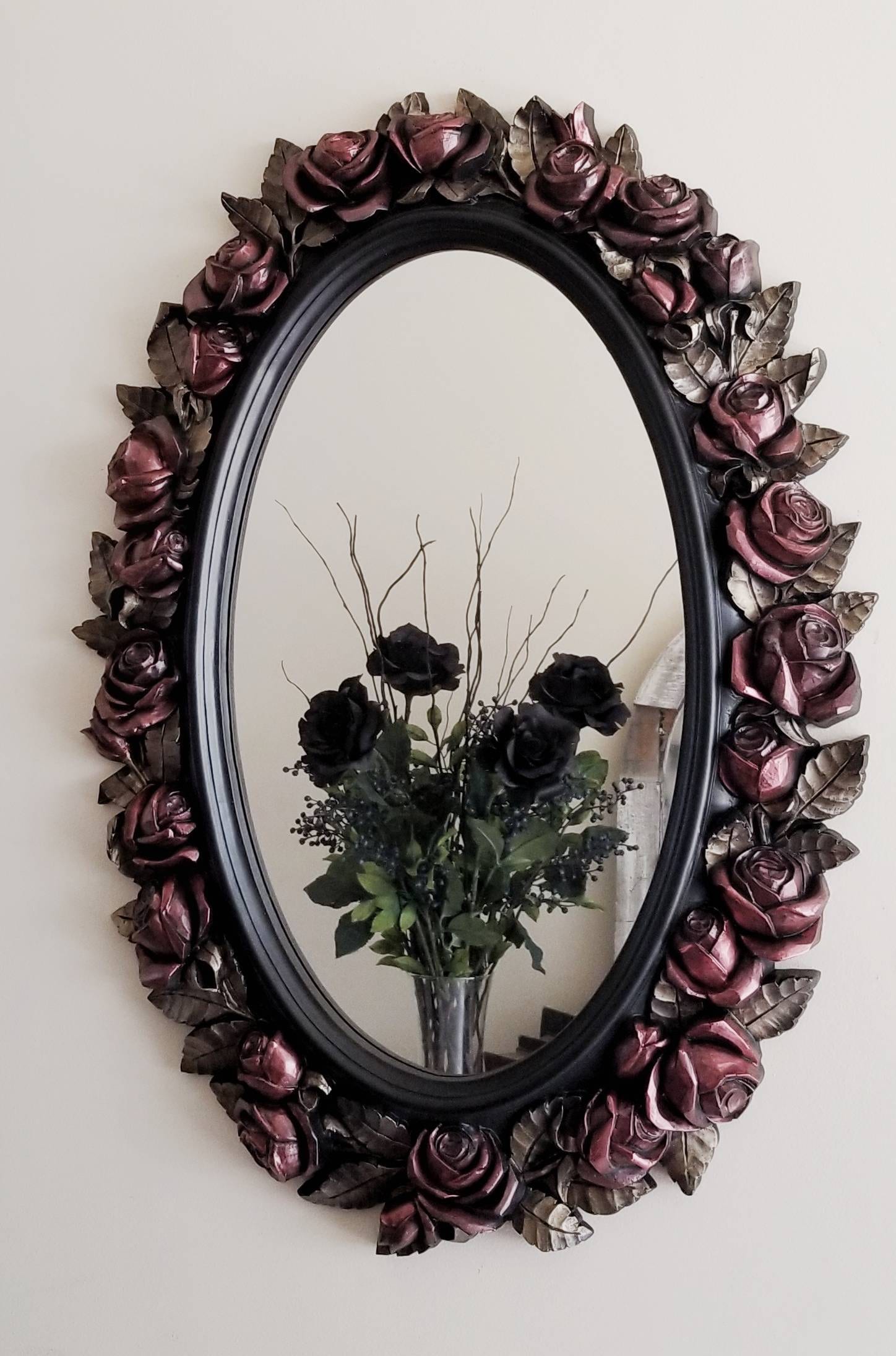 Gothic Rose Mirror | Ornate Black & Gold Oval Frame | Victorian